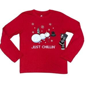 “Just Chillin” Boy’s Christmas Snowman Long Sleeve Tee NWT